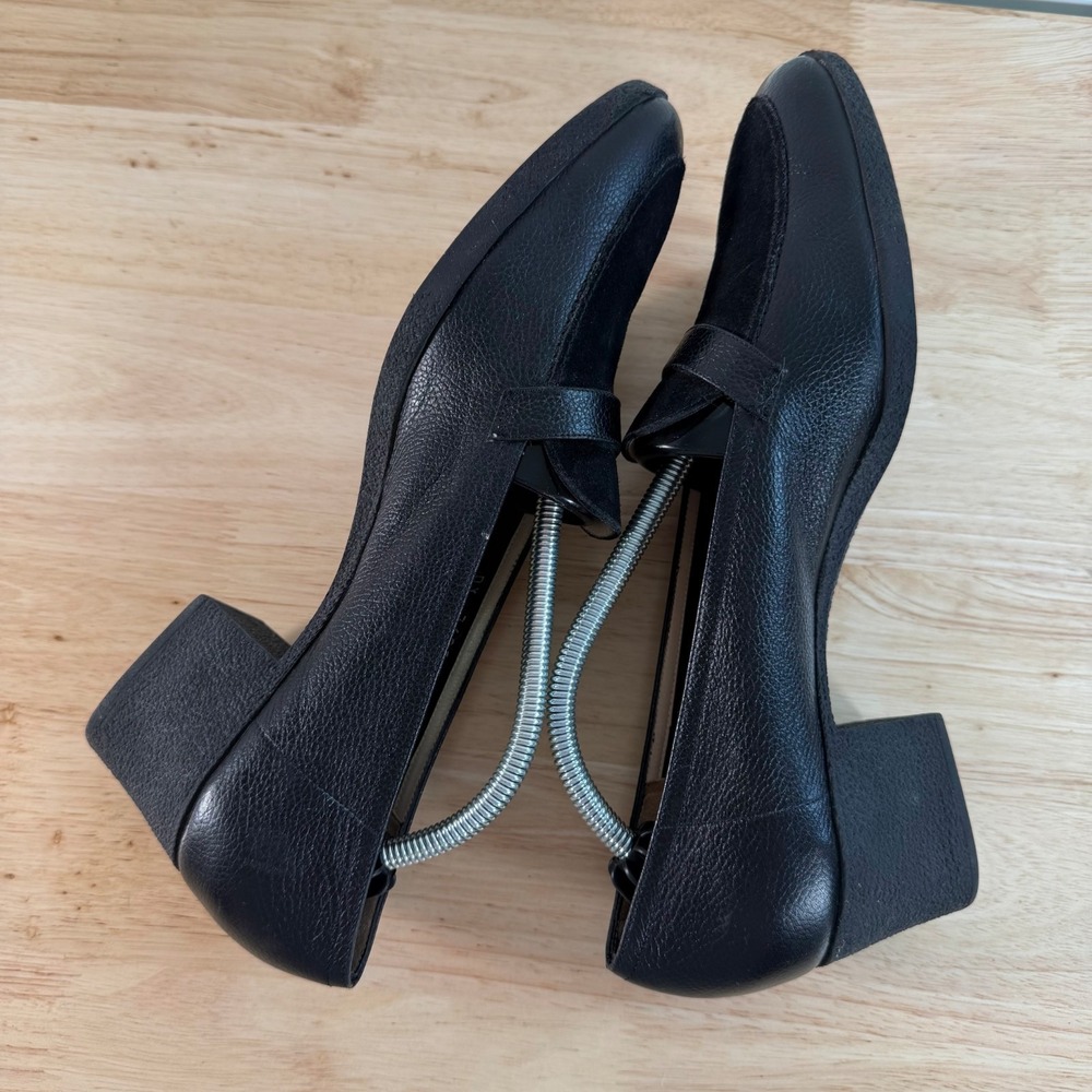Salvatore Ferragamo Loafers Women's Black Leather Slip On Block Heel Buckle - 10 - Picture 8 of 12